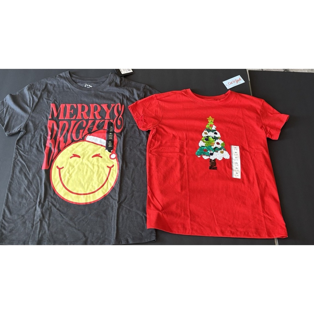 Art Class & Cat & Jack Girl & Boy XL 14 Christmas Themed T-Shirts 2pc NWT